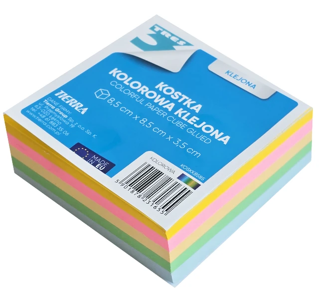Karteczki kolorowe klejone 8,5x8,5x3,5 TRES
