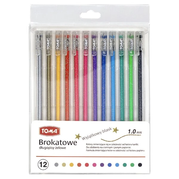 Długopis żelowy Toma brokatowy zmieniający kolor 12 sztuk