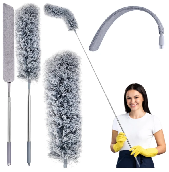 Szczotka Teleskopowa do Kurzu Miotełka z dwoma nakładkami 2w1 Szara