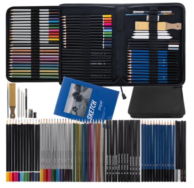 Zestaw do Szkicowania Rysowania Malowania Profesjonalny 74 szt. w Etui