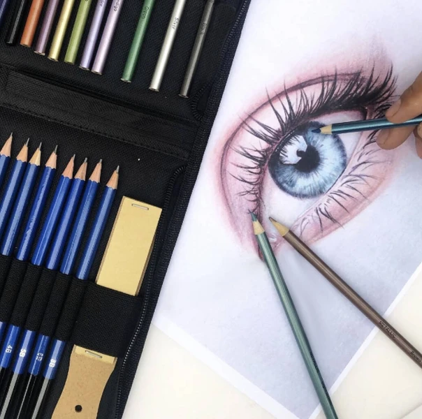 Zestaw do Szkicowania Rysowania Malowania Profesjonalny 74 szt. w Etui