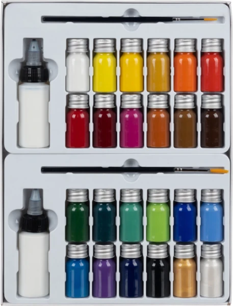 Farby do ubrań tkanin Zestaw 24 barwnik + 2 Pędzle