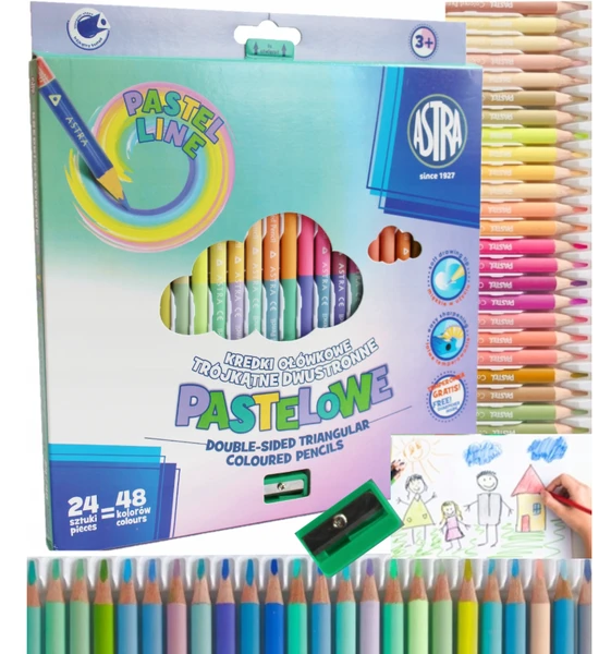 Kredki dwustronne ASTRA 24/48 Pastelowe kolory