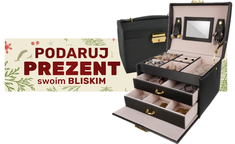 Szkatułka kuferek na biżuterię 17,5x14x12 cm Czarny