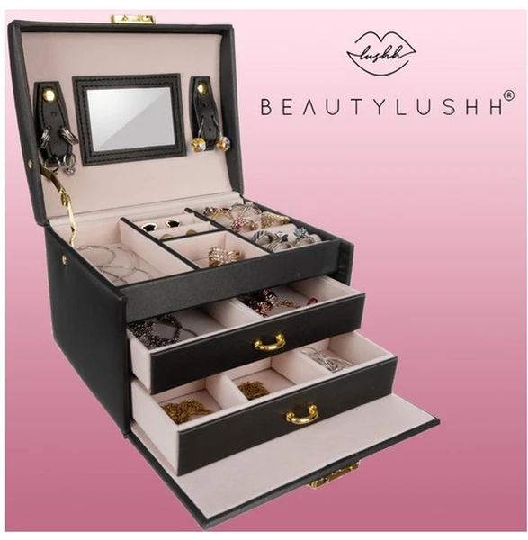 Szkatułka kuferek na biżuterię 17,5x14x12 cm Czarny