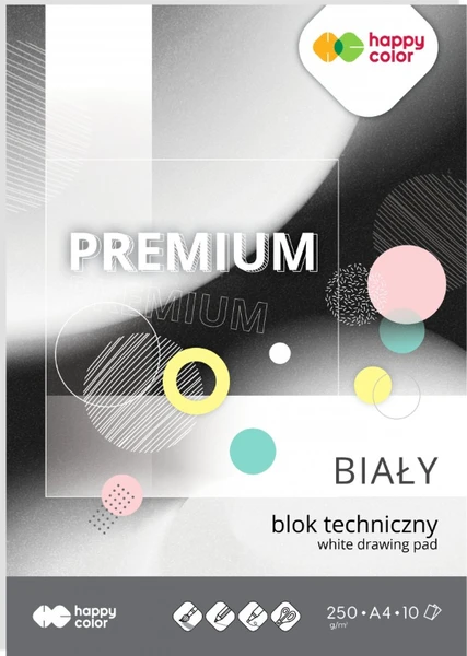 Blok techniczny A4 biały Happy Color 10k 250g Premium