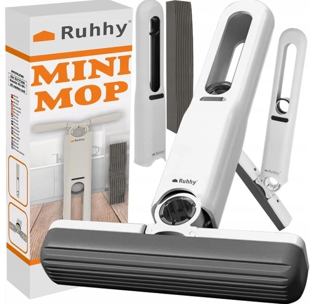 Mop Mini Płaski z Wyciskaczem do Mycia Okien Półek Przenośny + 2 Nakładki