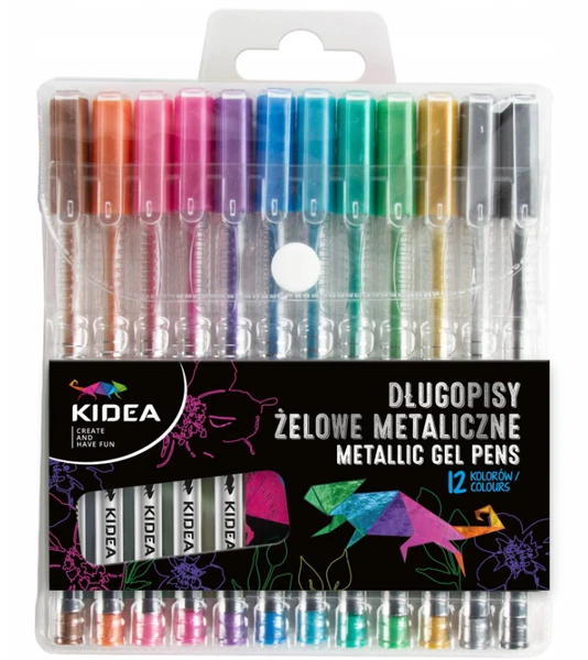 Długopis żelowy wielokolorowy Kidea metaliczne żelowe 12 kolorów