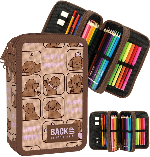 Piórnik rozkładany potrójny z wyposażeniem Back Up EW17 Puppy Pieski