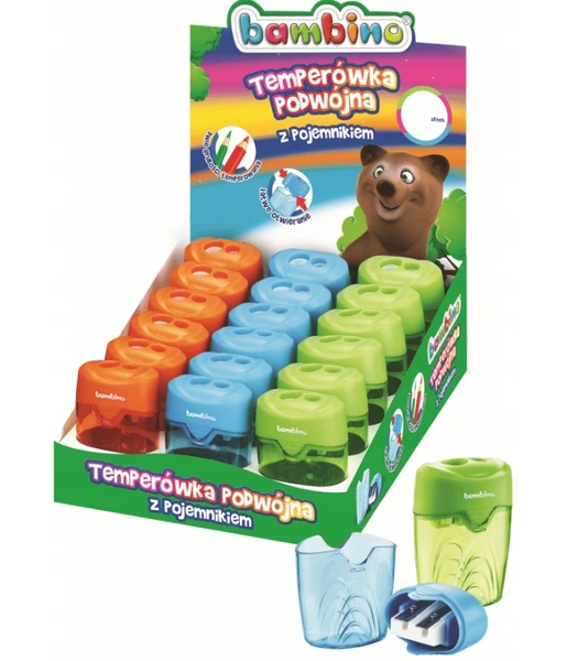 Temperówka podwójna z pojemnikiem BAMBINO