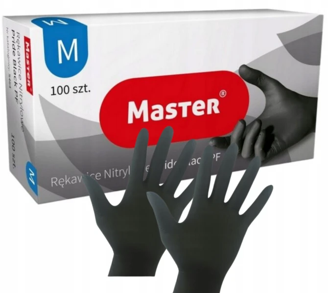 Rękawiczki rękawice nitrylowe czarne bezpudrowe M 100 sztuk