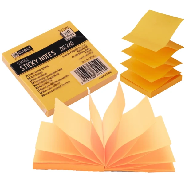 Karteczki samoprzylepne 76x76 100 szt kartek pomarańczowe ZIG-ZAG