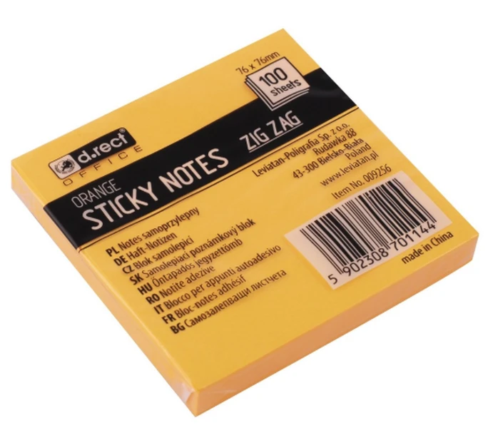 Karteczki samoprzylepne 76x76 100 szt kartek pomarańczowe ZIG-ZAG