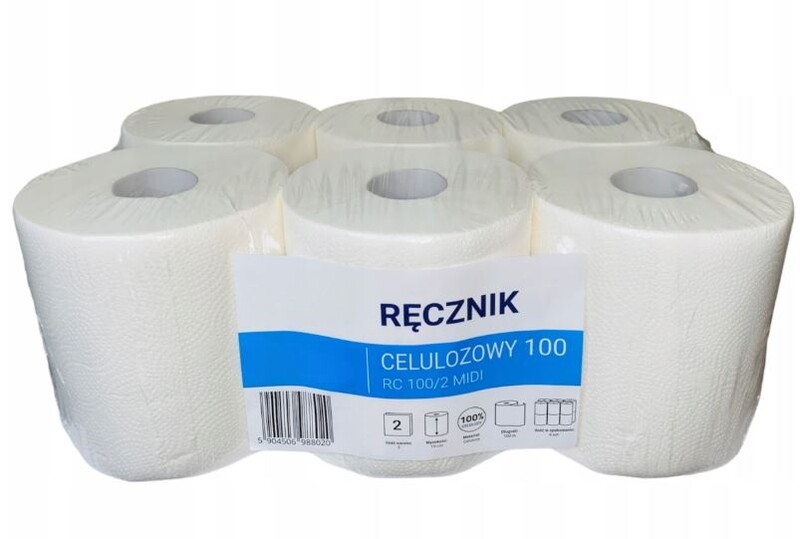 Ręcznik papierowy celuloza RC100m w opakowaniu 6 szt. biały