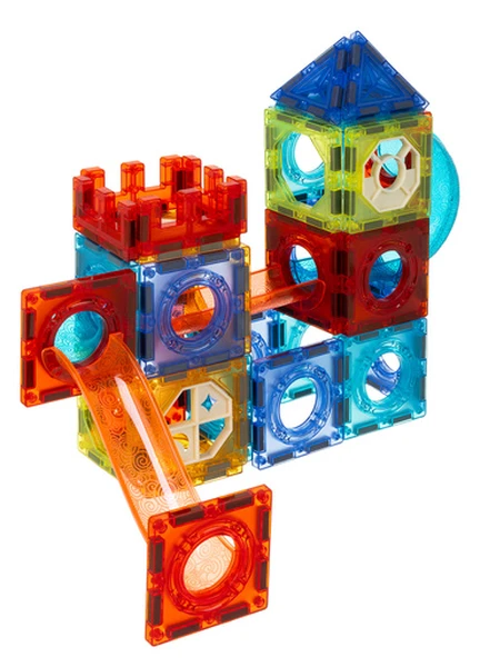 Klocki magnetyczne Świecące Konstrukcyjne Edukacyjny Tor Kulkowy 77 elem.