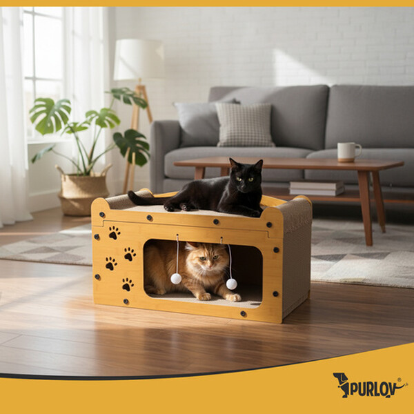 Drapak dla kota Piętrowy 2 poziomy EKO tektura falista i HDF 29x55x29 cm