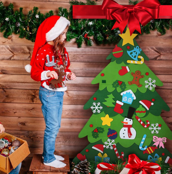 Choinka filcowa dla dzieci Świąteczna 70x100 światełka LED zabawka rzep