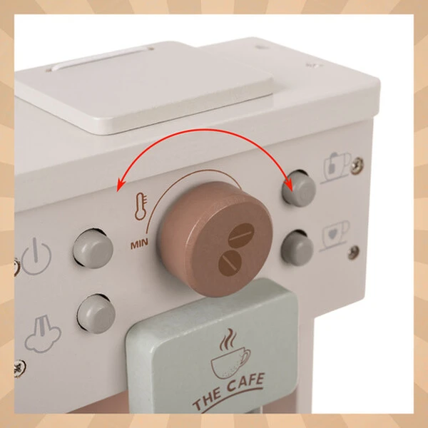 Drewniany ekspres do kawy KRUZZEL zestaw z akcesoriami dla dzieci do zabawy