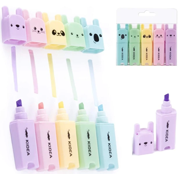 Zakreślacze markery KIDEA Zwierzaki zestaw 5 kol Pastel