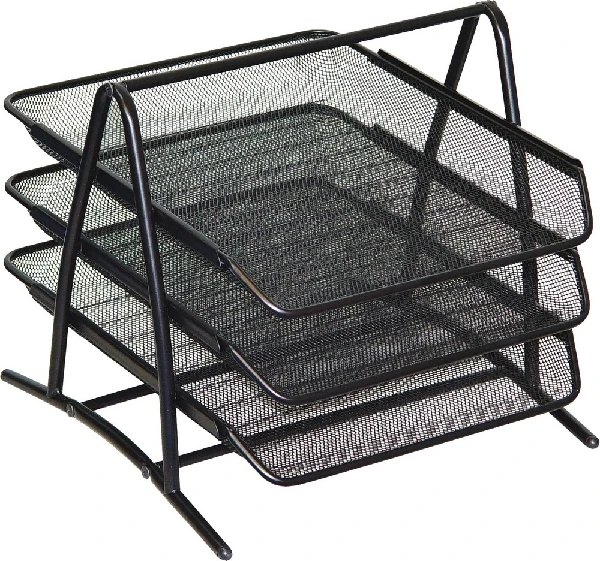 Szuflady na dokumenty 3 półki metalowe siatka A4 czarne