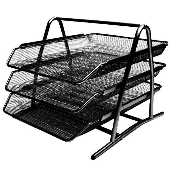 Szuflady na dokumenty 3 półki metalowe siatka A4 czarne