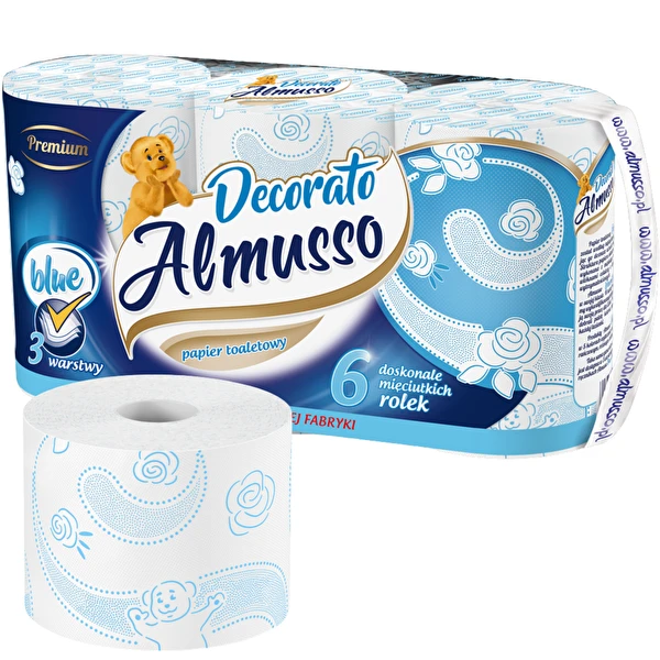 Papier toaletowy 3 warstwowy Premium Almusso Decorato biały 6 rolek
