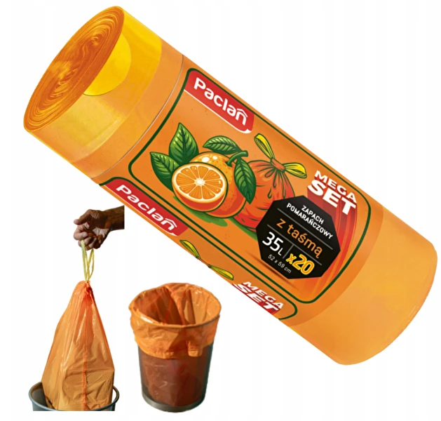 Worki na śmieci z taśmą Paclan 35L x 20szt zapachowe pomarańczowe