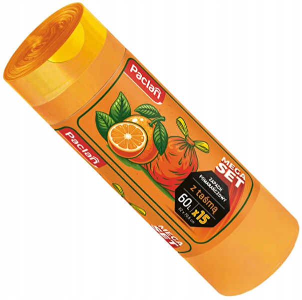 Worki na śmieci z taśmą Paclan 60L x 15szt zapachowe pomarańczowe