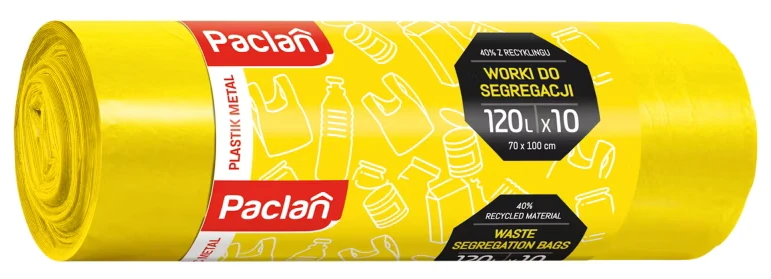 Worki na śmieci 120L 10 szt Paclan Do segregacji plastiku metali Żółte