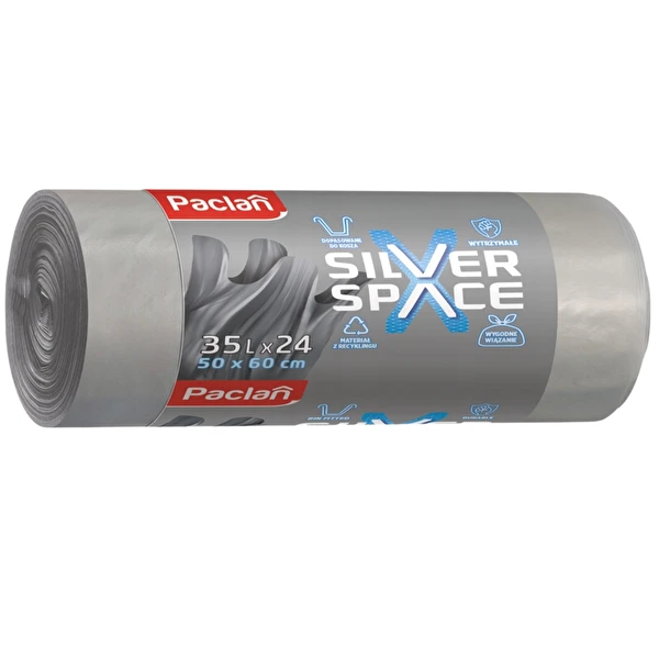 Worki na śmieci 35L 24 szt Mocne Wiązane Paclan Silver Space