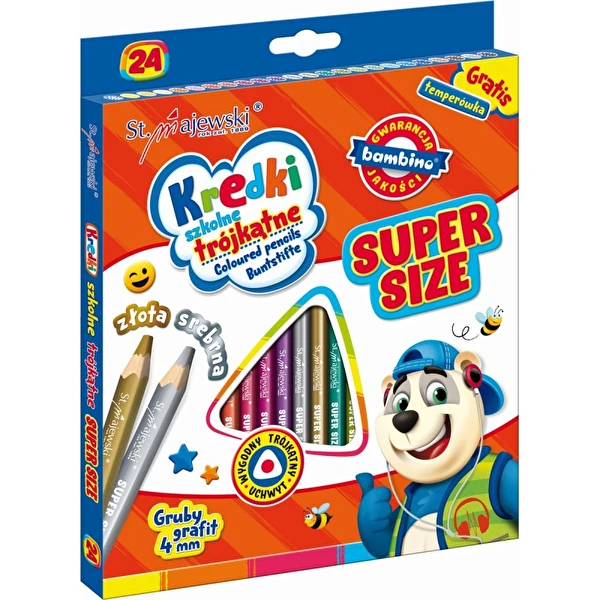 Kredki ołówkowe trójkątne SUPER SIZE 24 kolory BAMBINO