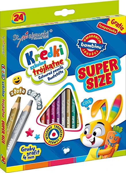 Kredki ołówkowe trójkątne SUPER SIZE 24 kolory BAMBINO