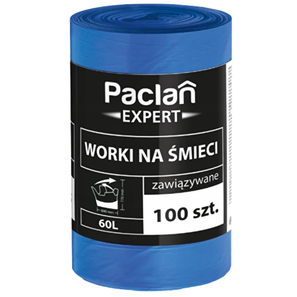 Worki na śmieci zawiązywane Paclan Expert mocne 60L 100 szt nie pękające