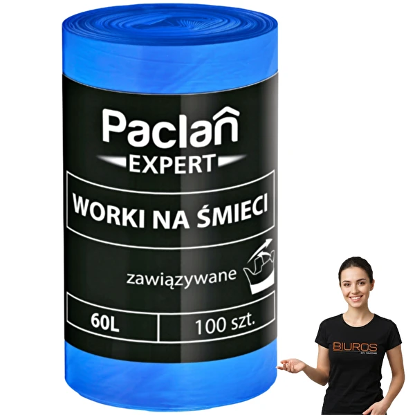 Worki na śmieci zawiązywane Paclan Expert mocne 60L 100 szt nie pękające