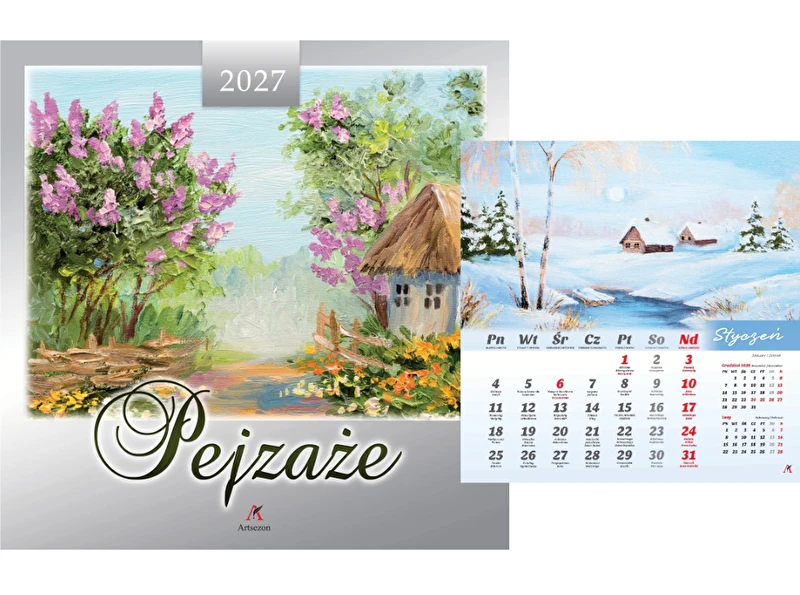 Kalendarz 2027 wieloplanszowy 33x33cm Pejzaże ArtSezon