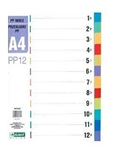 Przekładki plastikowe A4 PP 1-12 D.rect