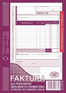 Faktura dla podatników zwolnionych z VAT A5 pionowa