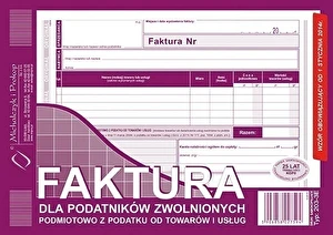 Faktura dla podatników zwolnionych z VAT A5 pozioma