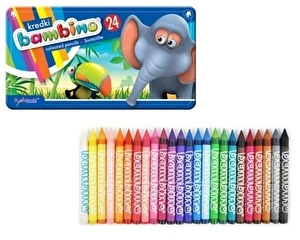 Kredki świecowe BAMBINO w metalowym opakowaniu 24 kol. glinka kaolinowa