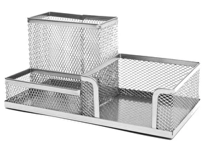 Przybornik na biurko metalowy 3A srebrny