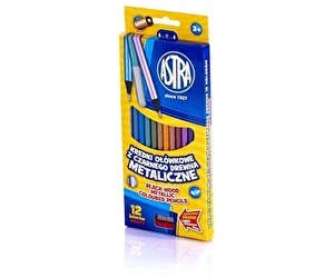 Kredki Astra ołówkowe metaliczne 12kol + GRATIS temperówka