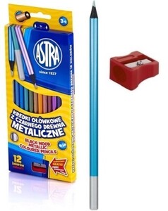Kredki Astra ołówkowe metaliczne 12kol + GRATIS temperówka