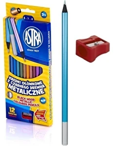 Kredki Astra ołówkowe metaliczne 12kol + GRATIS temperówka