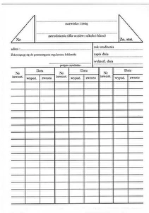 KARTA biblioteczna czytelnika 980-5 50 szt