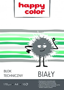 Blok techniczny A4 biały Happy Color 10k 170g