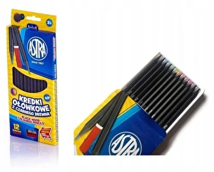 Kredki Astra ołówkowe trójkątne 12kol z czarnego drewna