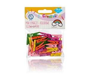 Mini spinacze drewniane 50 szt. TĘCZOWE KLAMERKI