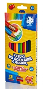 Kredki Astra ołówkowe 12 kol z gumką ŚCIERALNE