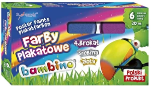 Farby plakatowe Bambino 6 kolorów 20 ml 4xbrokat