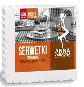Serwetki ząbkowane 15 x 15cm 200szt białe ANNA ZARADNA